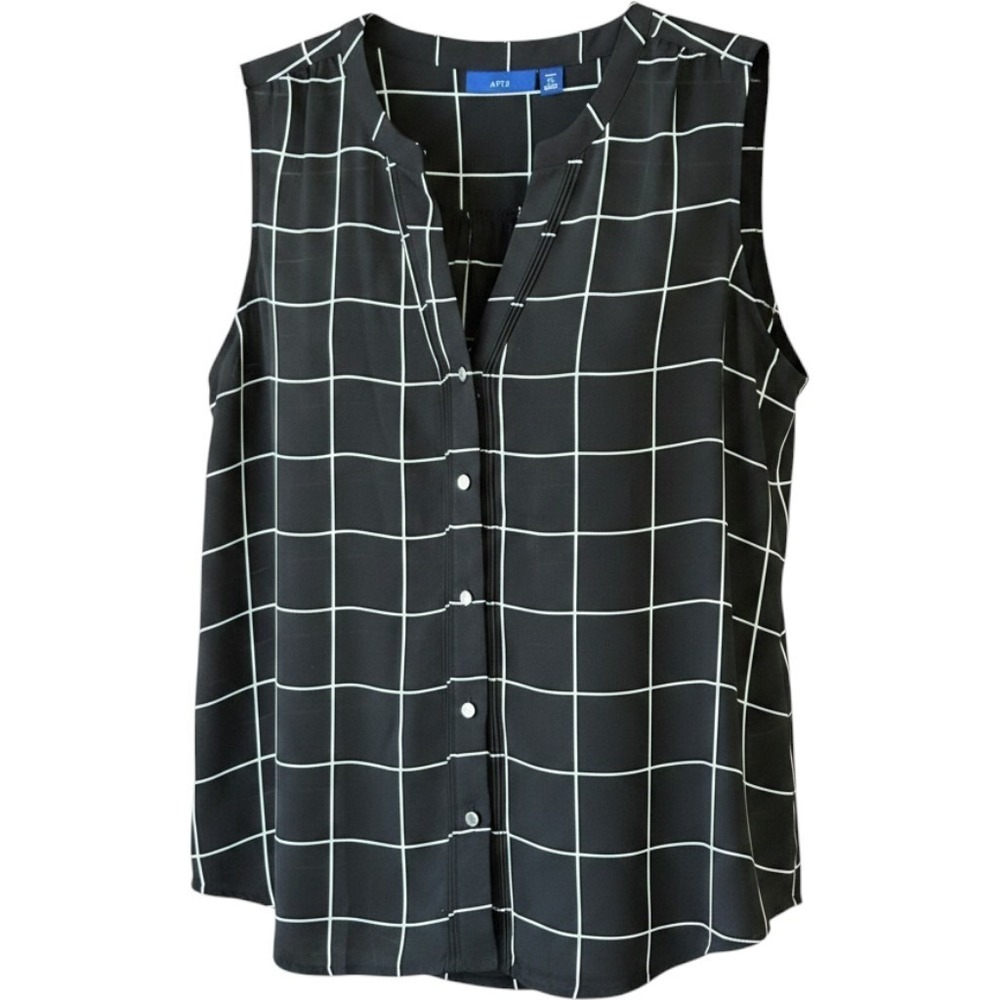 Apt 9 Womens Black White Sleeveless V-Neck Blouse Lightweight Professional LP